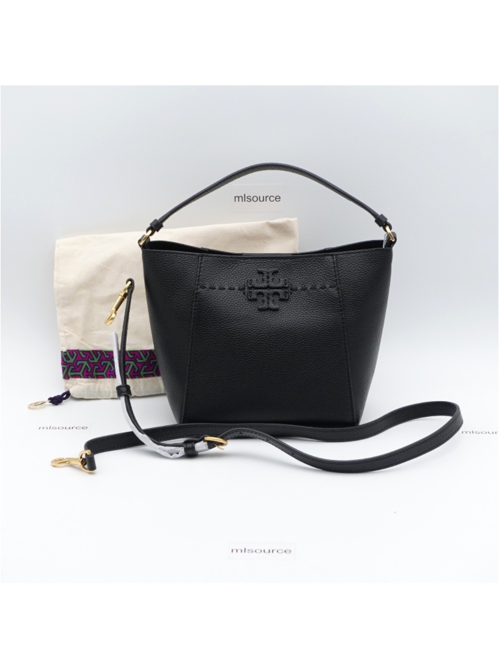 NEW Tory Burch Mcgraw Small Bucket Bag Women's 749560920-001 Black Leather - Picture 1 of 16